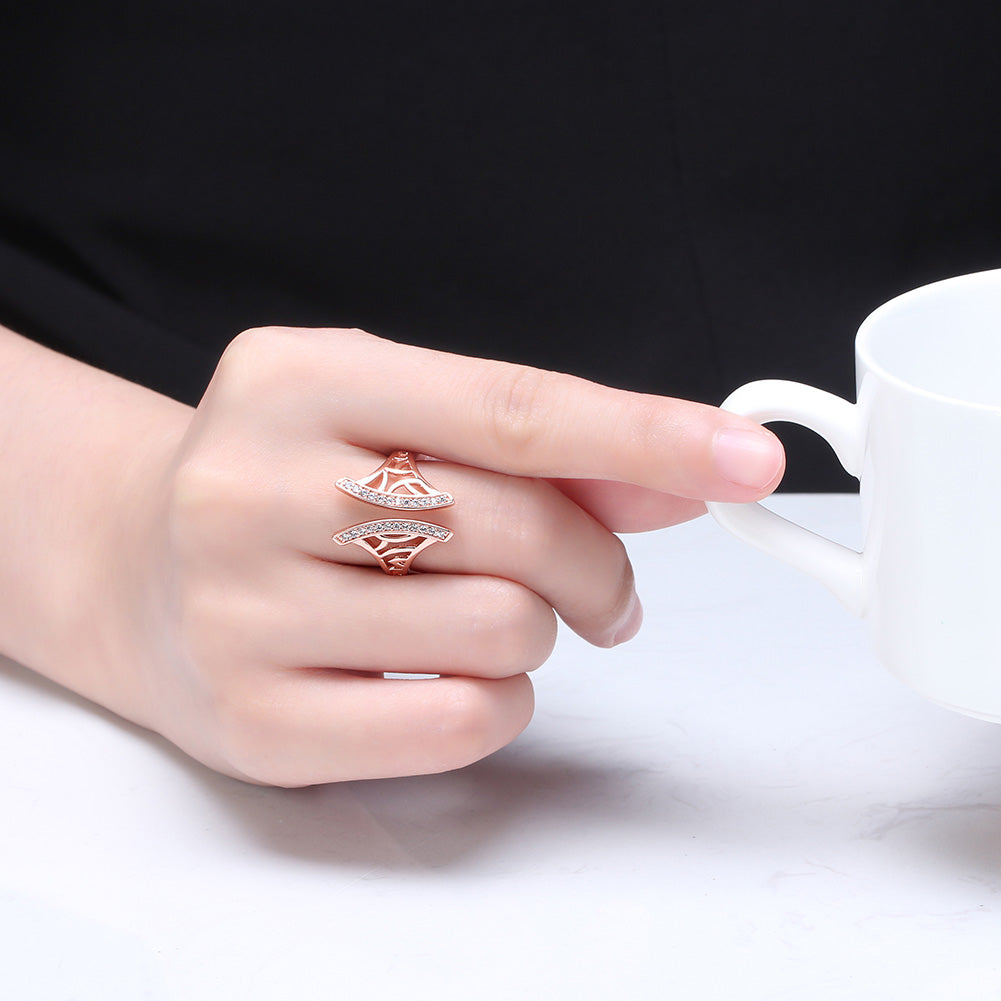 Window Pattern Adjustable Ring for Women Cz Gold Plated Ginger Lyne Collection - Rose Gold