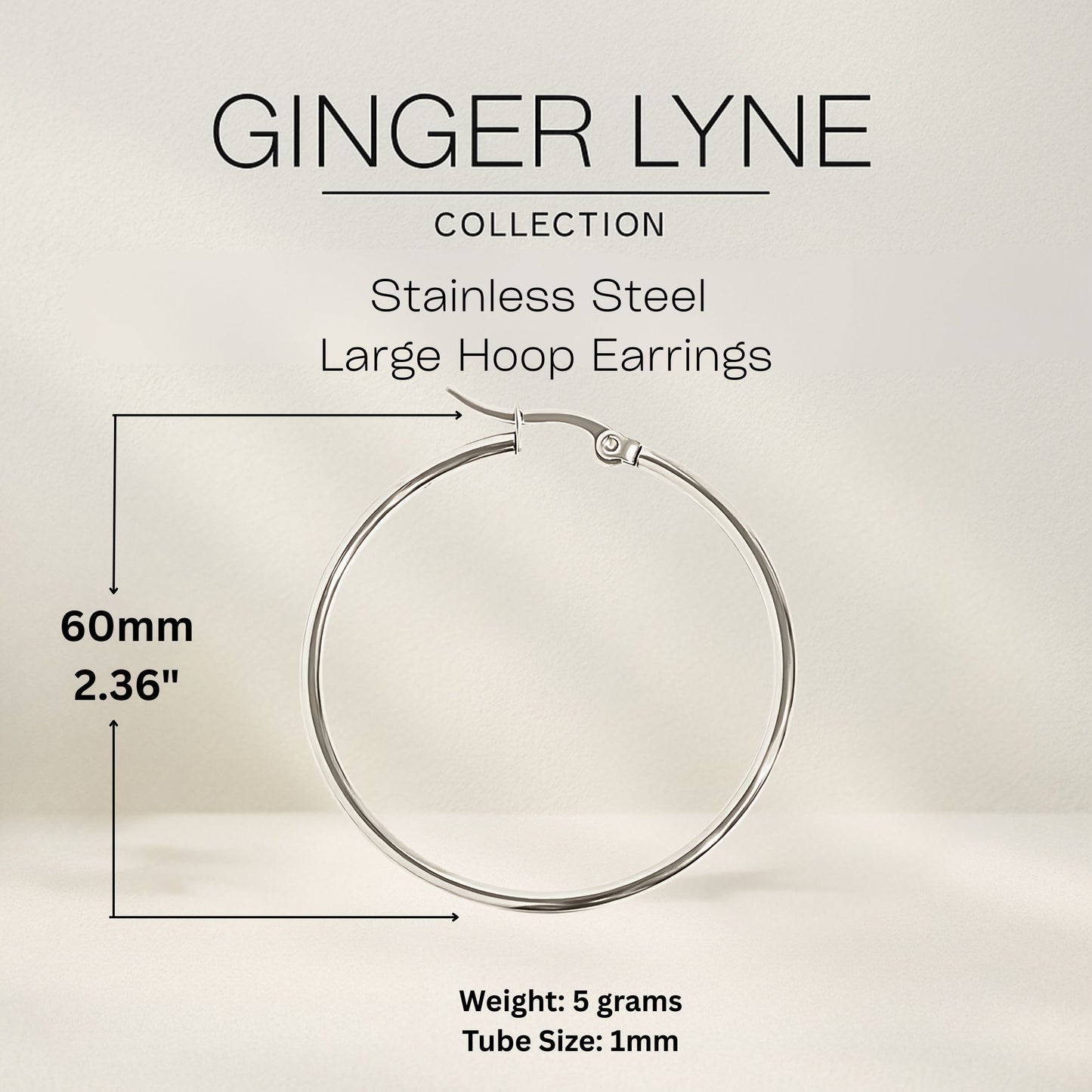 Plain Large Hoop Earrings for Women Non Plated Polished Stainless Steel Ginger Lyne Collection - Silver