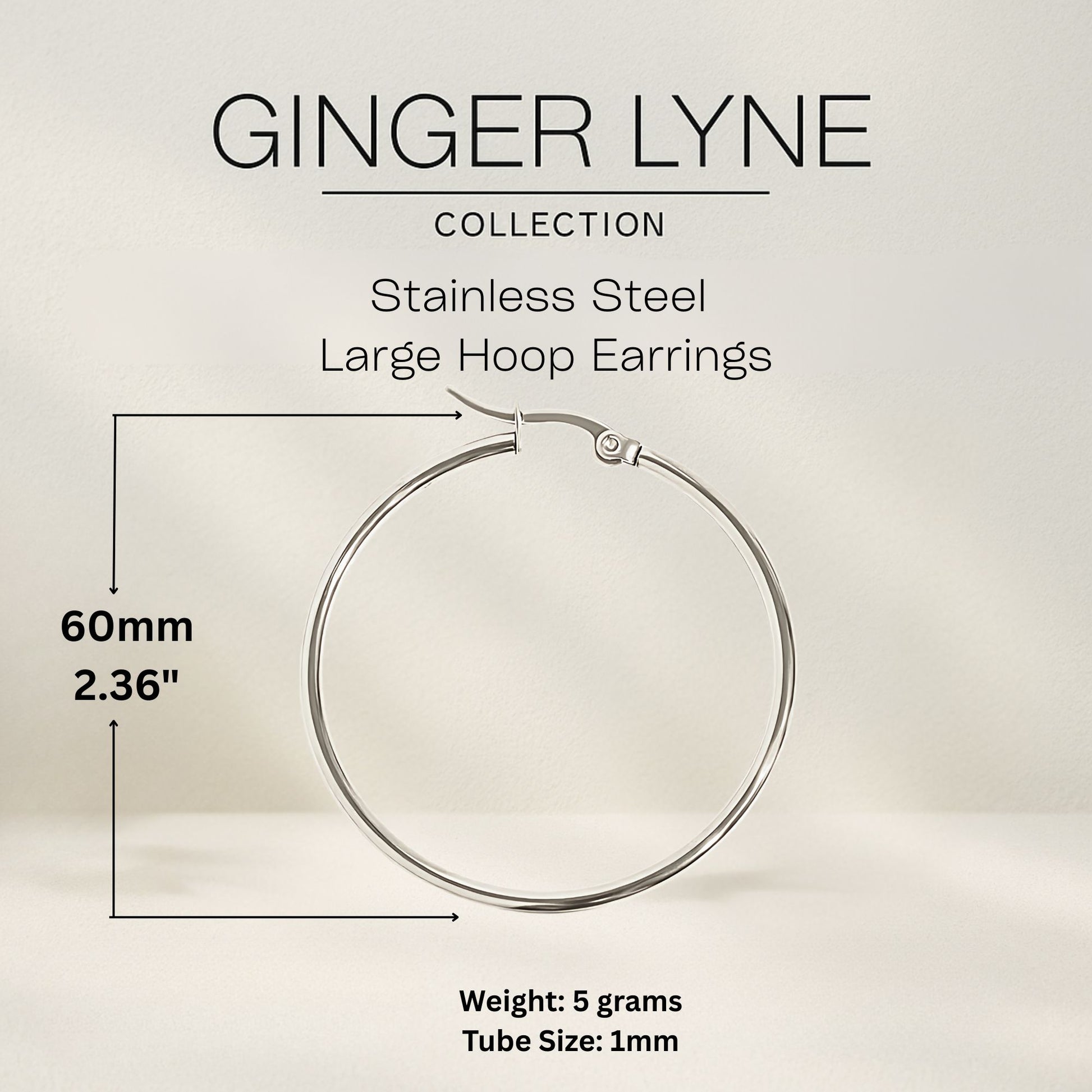 Plain Large Hoop Earrings for Women Non Plated Polished Stainless Steel Ginger Lyne Collection - Silver