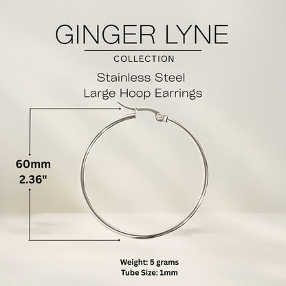 Plain Large Hoop Earrings for Women Non Plated Polished Stainless Steel Ginger Lyne Collection - Silver