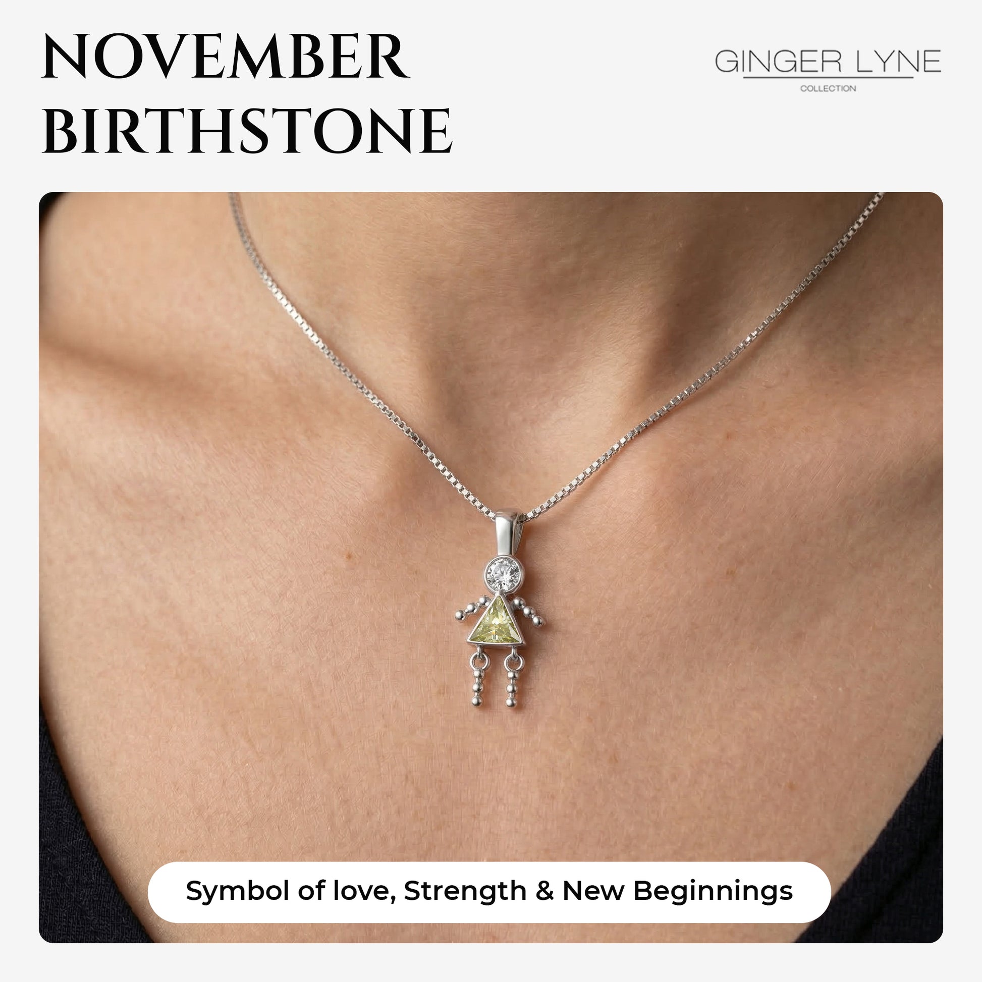 Birthstone Pendant Necklace for Girl Mom or Grandma by Ginger Lyne Sterling Silver CZ Family Birthday Charm - Girl November