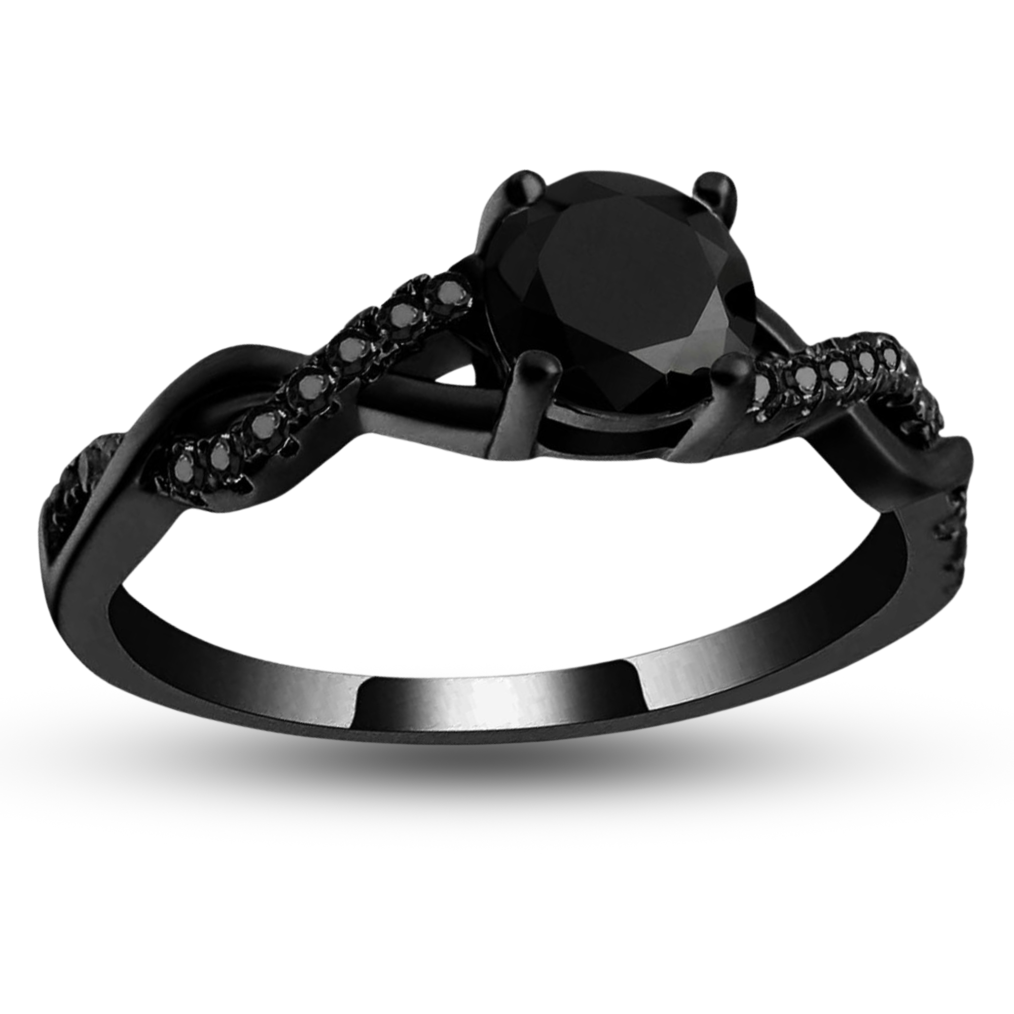 Queena Engagement Ring for Women Black Sterling Silver CZ Ginger Lyne Collection - Black Black Stones,10