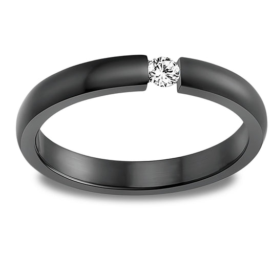 WeddingBandRingforWomenorMenBlackStainlessSteelCrystalGingerLyneCollection_Black-1