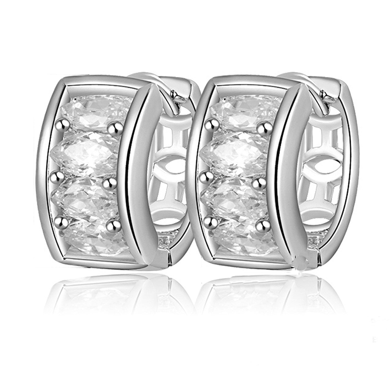 Small Hoop Earrings for Women Marquise Cut Cubic Zirconia Ginger Lyne Collection - Silver