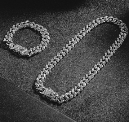 Gold Cuban Link Chain Necklace Iced Out Hip Hop Men Women Ginger Lyne Collection - 30 Inch Silver
