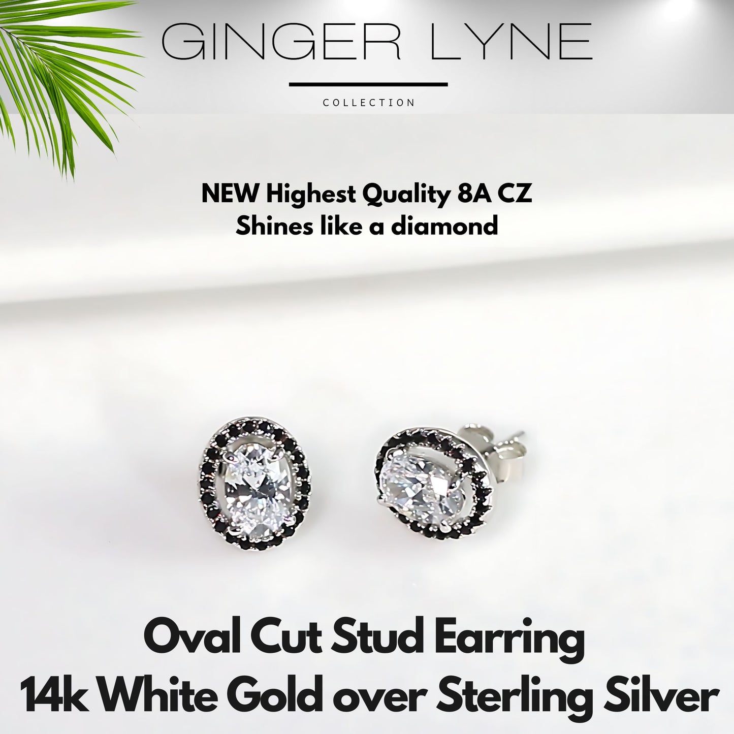 Black Halo Oval Cut Stud Earrings for Women Simulated Diamond Sterling Silver Ginger Lyne