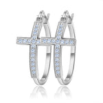 Load image into Gallery viewer, Cross Hoop Earrings for Women Religious Jesus Cubic Zirconia Ginger Lyne Collection - Silver
