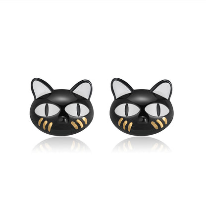 Ginny Black Cat Kitty Stud Earrings for Women Sterling Silver Ginger Lyne Collection