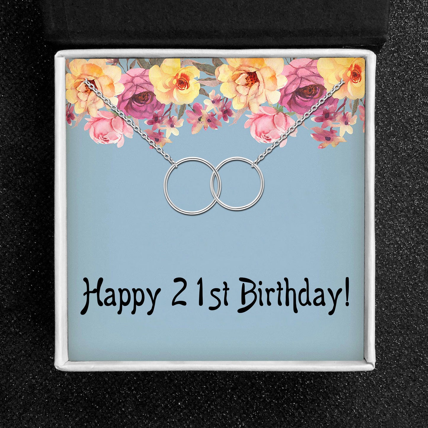 21st Birthday Greeting Card Silver Linked Circles Necklace Womens Ginger Lyne Collection