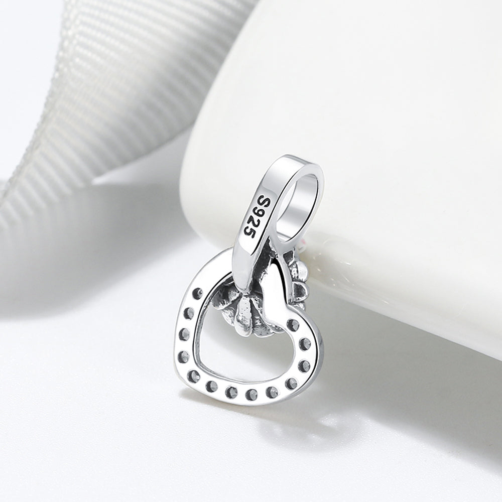 Flower Heart Charm European Bead CZ Sterling Silver Ginger Lyne Collection