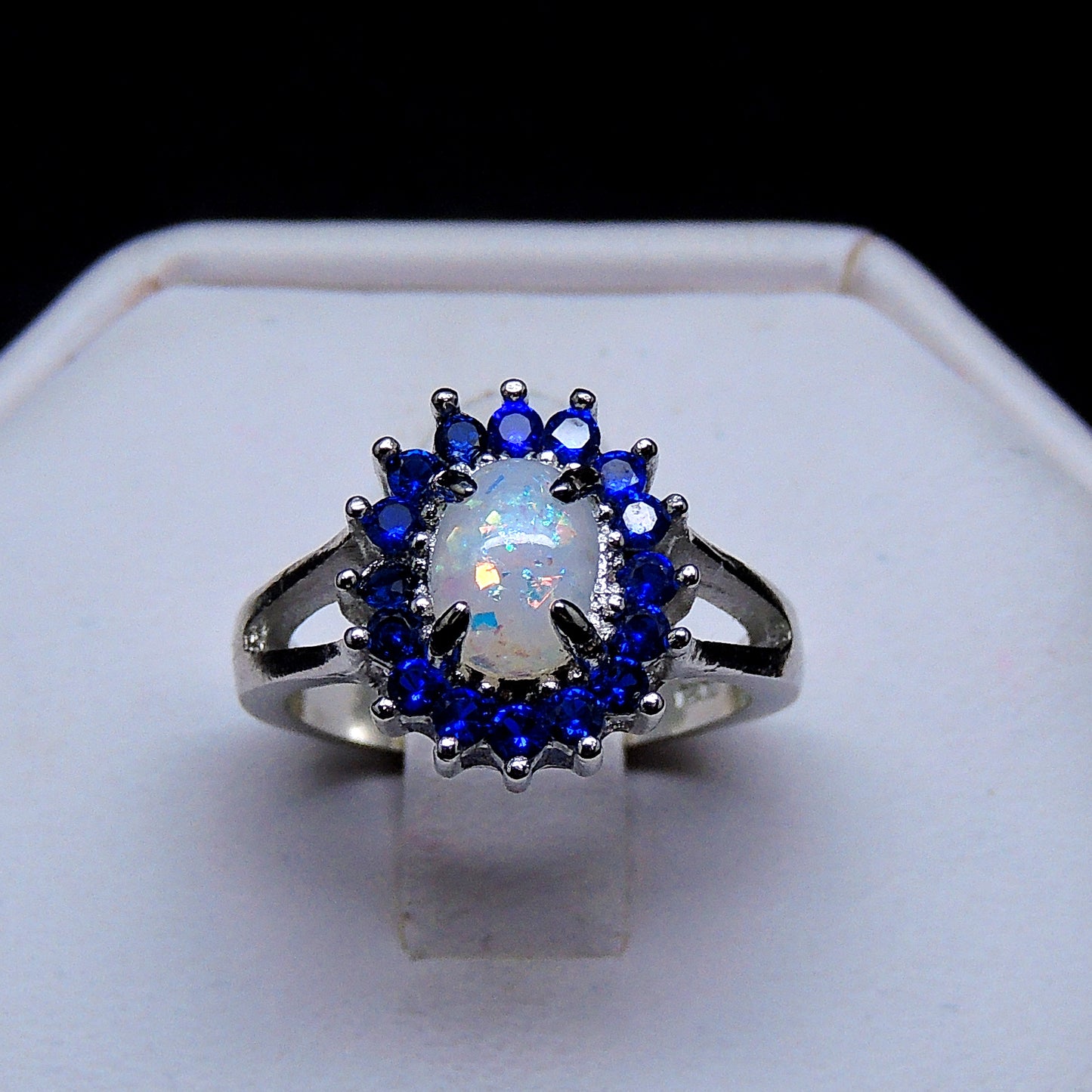 Reese Statement Engagement Ring Fire Opal Blue Cu Womens Ginger Lyne Collection