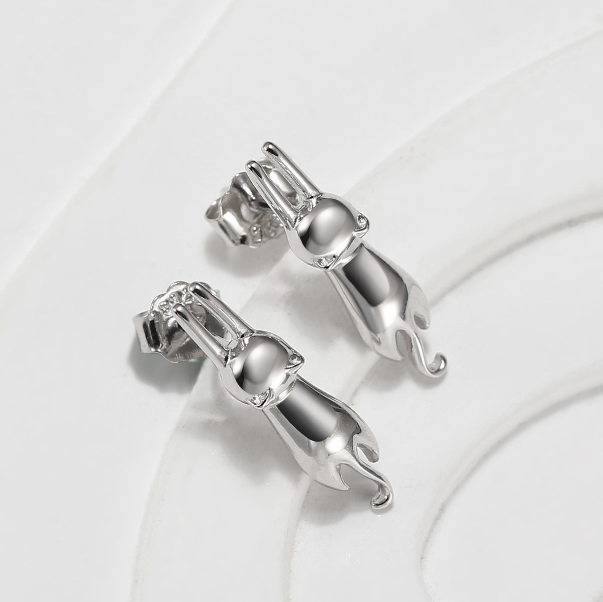 Hanging Cat Kitty Stud Earrings for Women Sterling Silver Ginger Lyne Collection - Silver