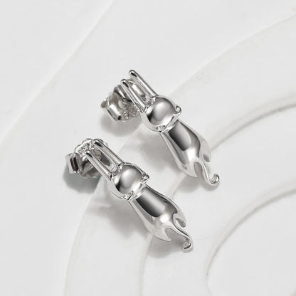 Hanging Cat Kitty Stud Earrings for Women Sterling Silver Ginger Lyne Collection - Silver
