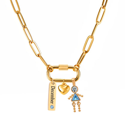 CarabinerFamilyBirthstoneNecklaceforMomorGrandmabyGingerLyneStainlessSteelCZBirthdayCharms_Female-December-Gold-1