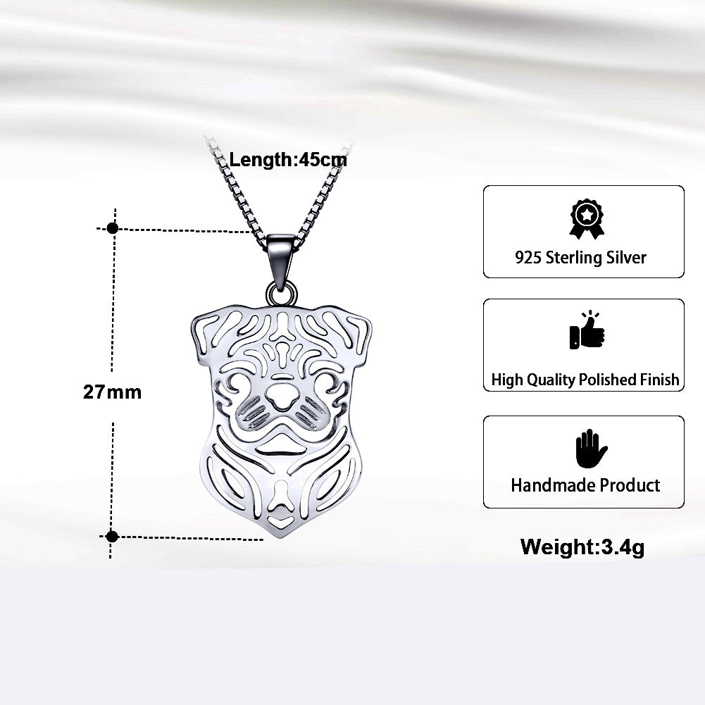 Pug Dog Sterling Silver Pendant Necklace Earrings Set Womens Ginger Lyne Collection