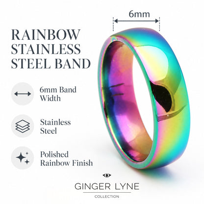 Rainbow6mmStainlessSteelWeddingBandRingforWomenorMenbyGingerLyneSize10.5_6mmRainbow-5