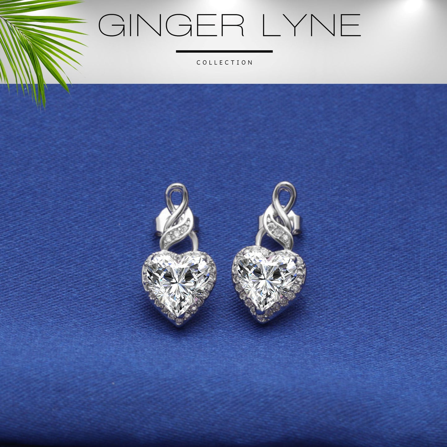 Heart Shape Blue Cz Drop Stud Earrings Womens Ginger Lyne Collection - Clear