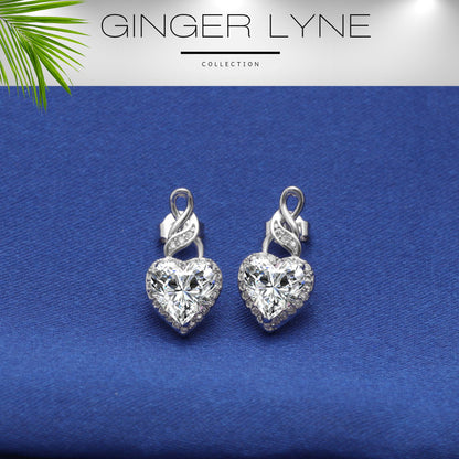 Heart Shape Blue Cz Drop Stud Earrings Womens Ginger Lyne Collection - Clear