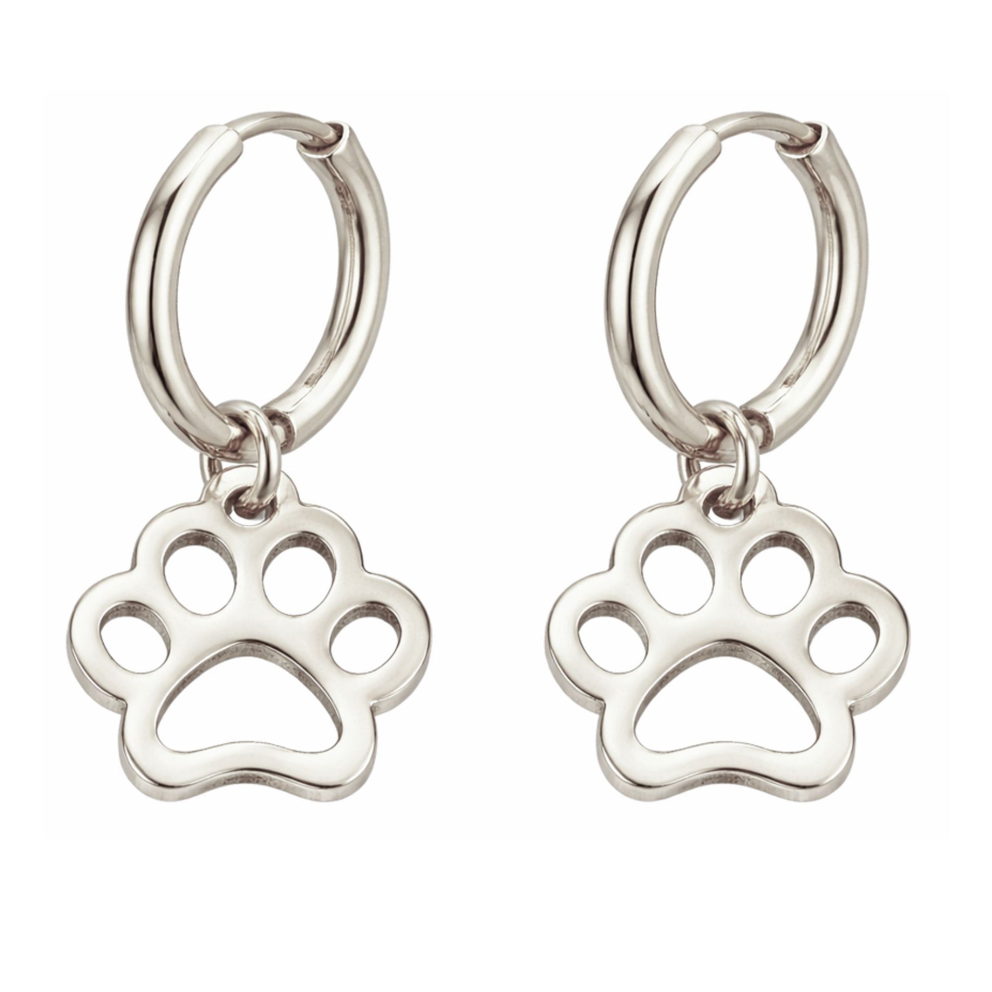 DogPawCharmDangleHuggieHoopEarringsforWomenbyGingerLyne16mmStainlessSteel_SilverTone-1