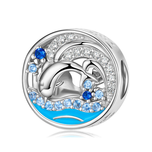 Dolphin Ocean Charm European Bead CZ Sterling Silver Ginger Lyne Collection