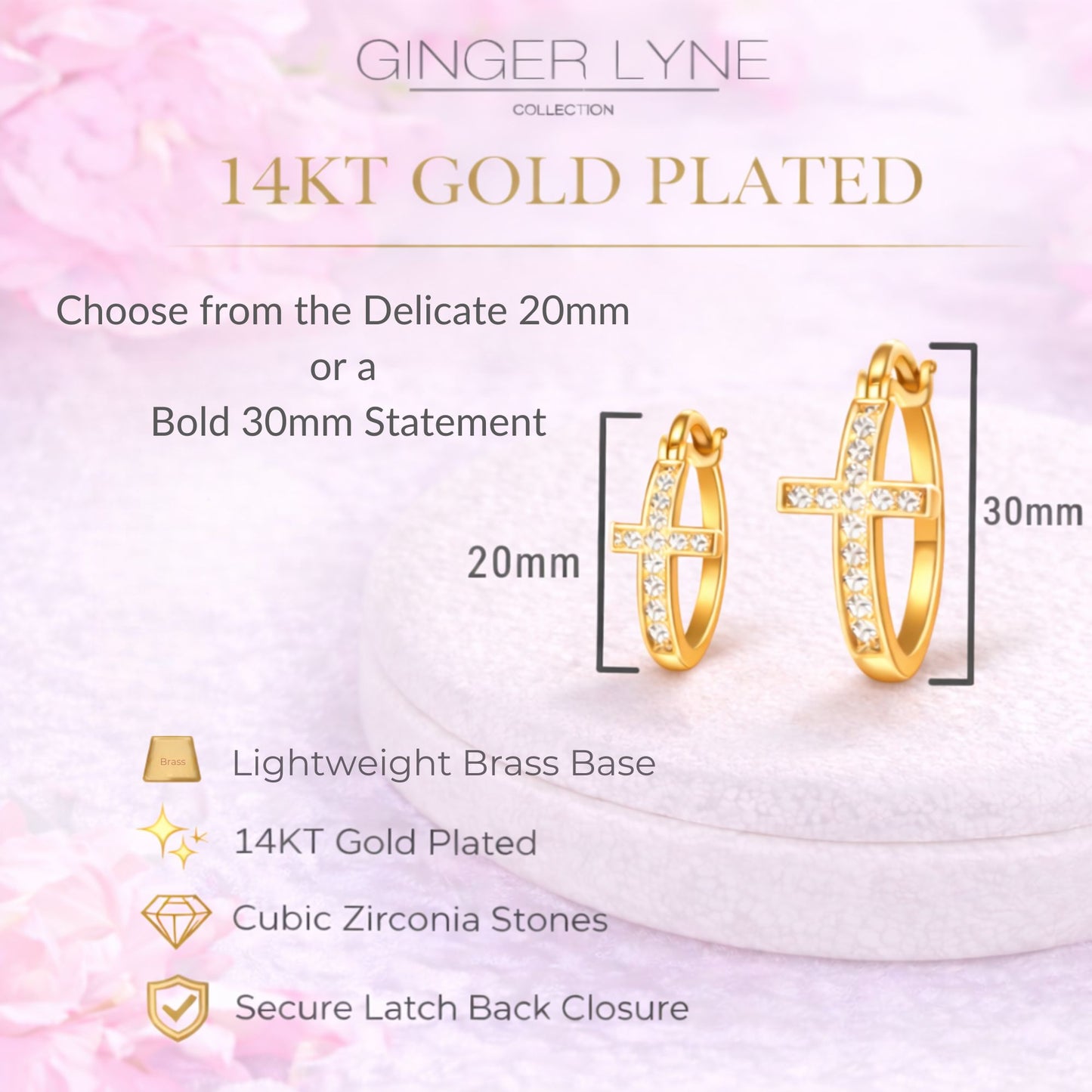 Cross Hoop Earrings for Women Cubic Zirconia Ginger Lyne Collection - Gold Tone-20mm