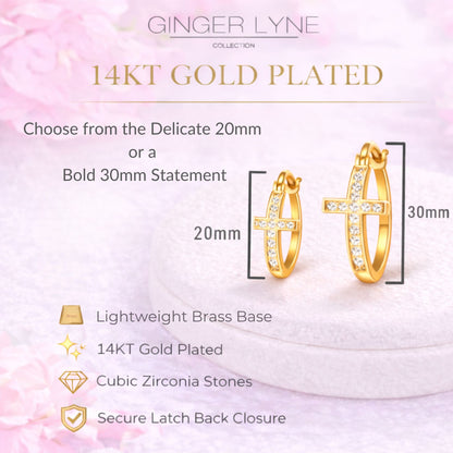 Cross Hoop Earrings for Women Cubic Zirconia Ginger Lyne Collection - Gold Tone-20mm