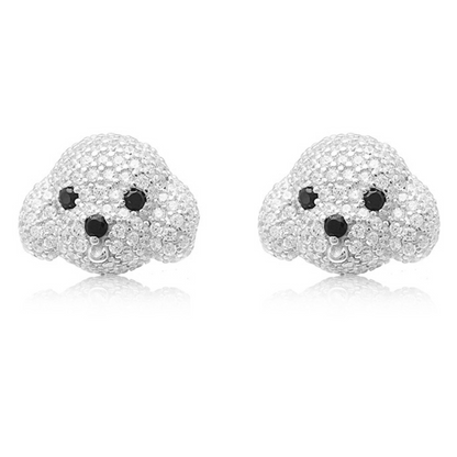 Poodle Maltese Stud Earrings for Women Silver Dog Clear Cz Ginger Lyne Collection