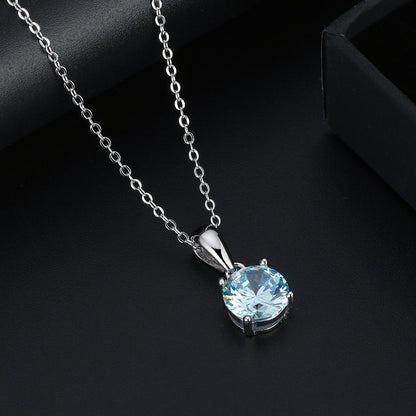 Solitaire Birthstone Necklace for Women Cz Sterling Silver Ginger Lyne Collection - March-Aquanarine Blue