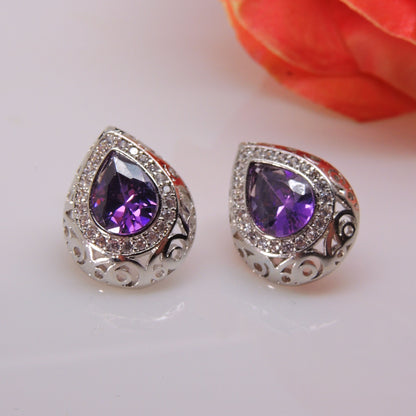 Lona Teardrop Pear purple Cz Stud Earrings Women Ginger Lyne Collection