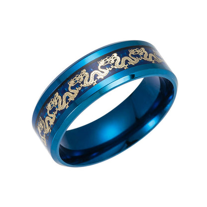 Dragon Wedding Band for Women or Men Black or Blue Stainless Steel Ring by Ginger Lyne Collection