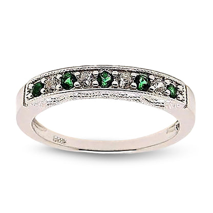 Sterling Silver Anniversary Wedding Band WomensGreen Cz Ginger Lyne Collection Size 6