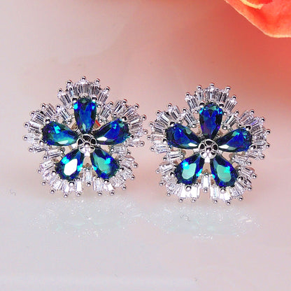 Camran Blue or Red Stud Earrings Cubic Zirconia Ginger Lyne Collection