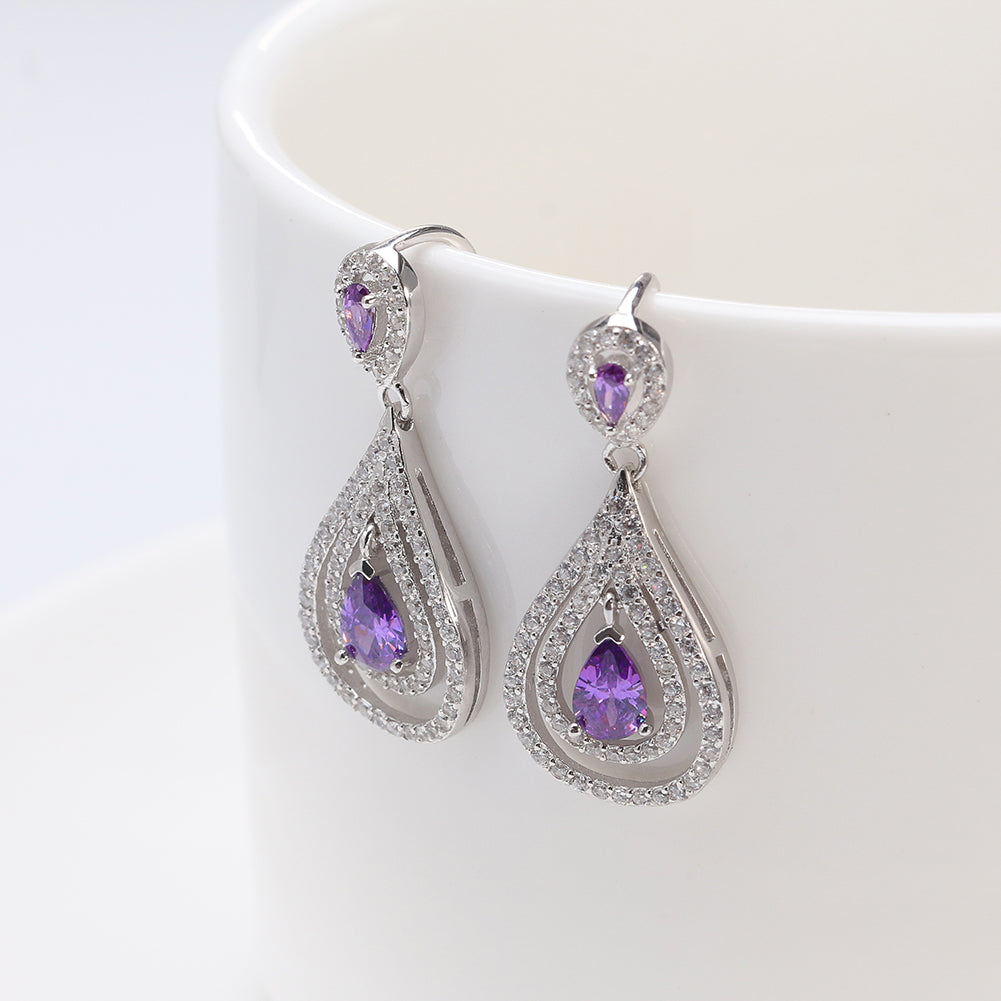 Hook Earrings for Women Oval Pear Purple Cz Sterling Silver Ginger Lyne Collection