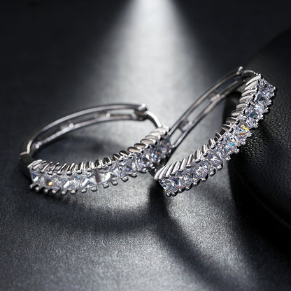 Hoop Earrings for Women White Gold Plated Princess Cubic Zirconia Ginger Lyne Collection - Silver