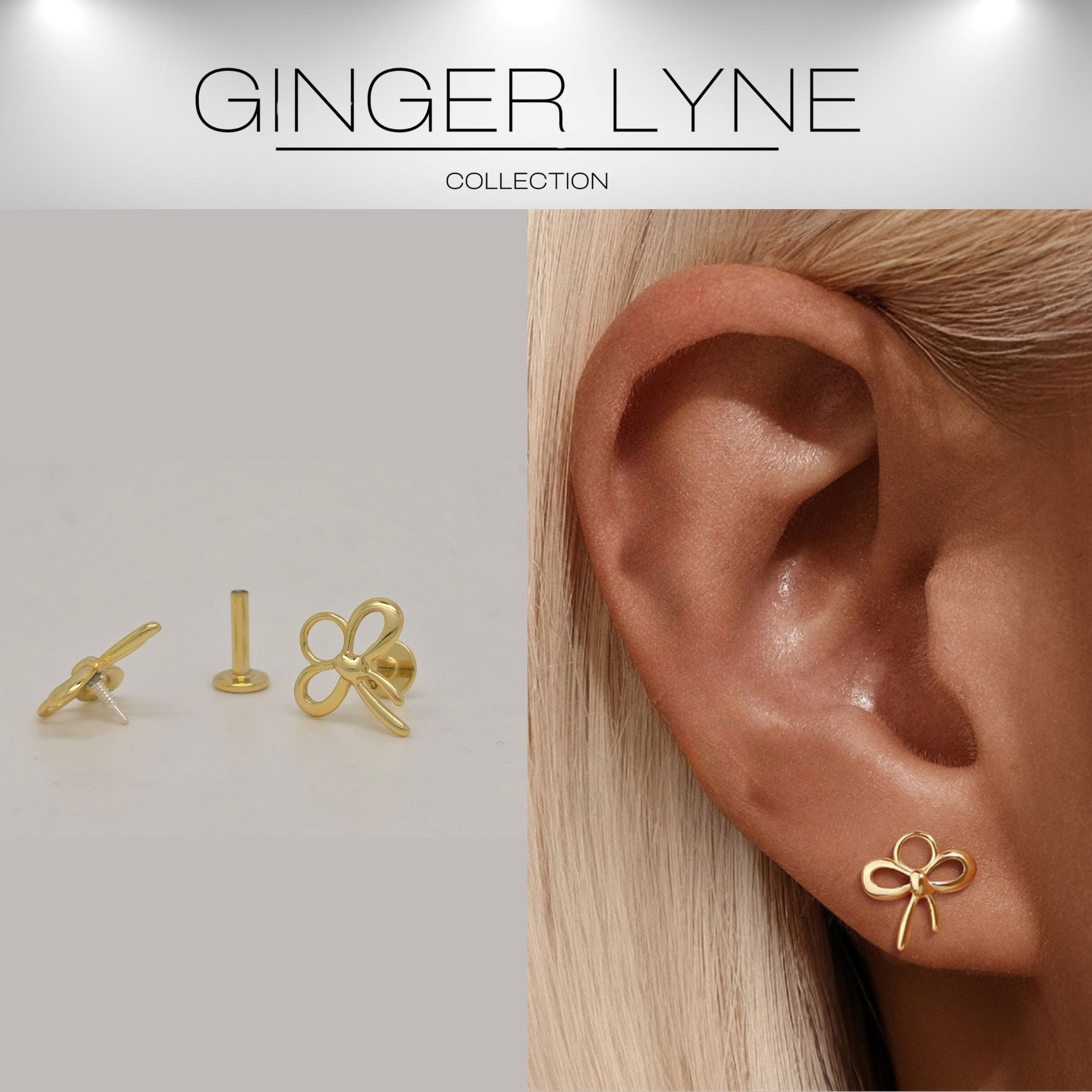 BowKnotFlatBackEarringsforCartilageHelixTragusLobe14ktGoldPlatedSterlingSilverPairbyGingerLyne_Gold-2