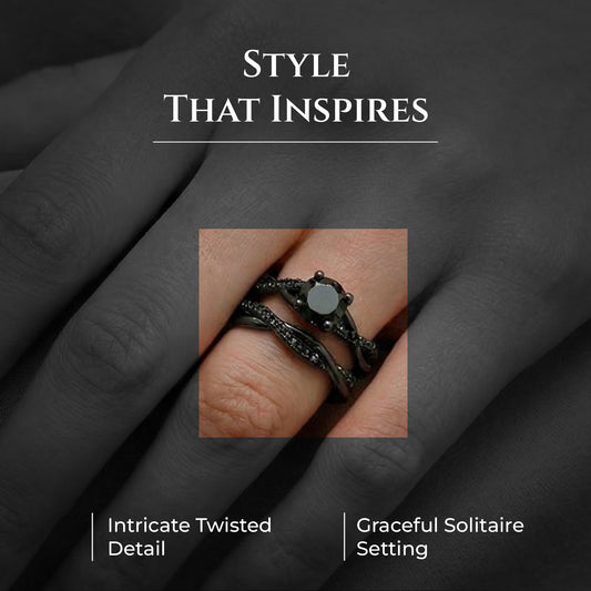 QueenaBlackWeddingRingSetAnniversaryBandEngagementRingforWomenSterlingSterlingCzGingerLyneCollection_RhodiumBlack-Black-2