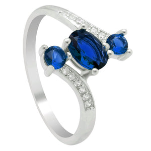 Birthstone Statement Ring 3 Stone Sterling Silver Cz Women Ginger Lyne Collection - Blue,9