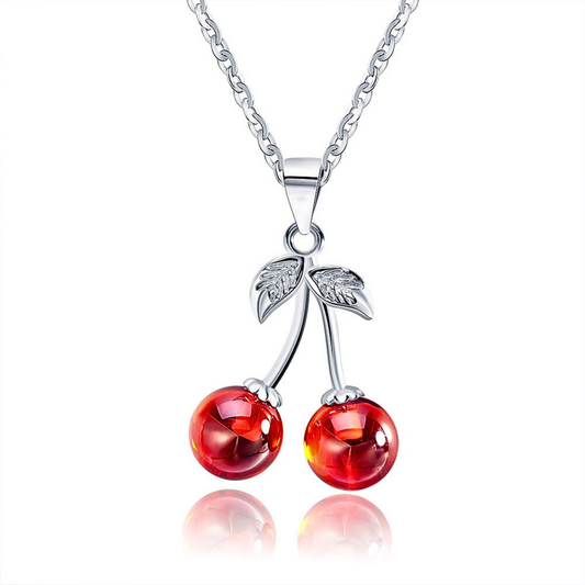 Cherry Necklace for Women Red Agate Sterling Silver Pendant and Chain Ginger Lyne Collection