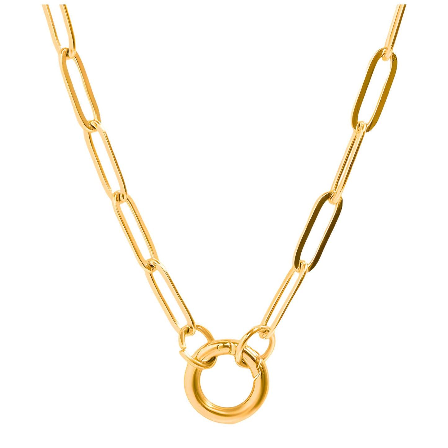 PaperclipLinkCircleCharmHolderNecklaceforWomenStainlessSteel18"-20"GingerLyneCollection_Gold-1