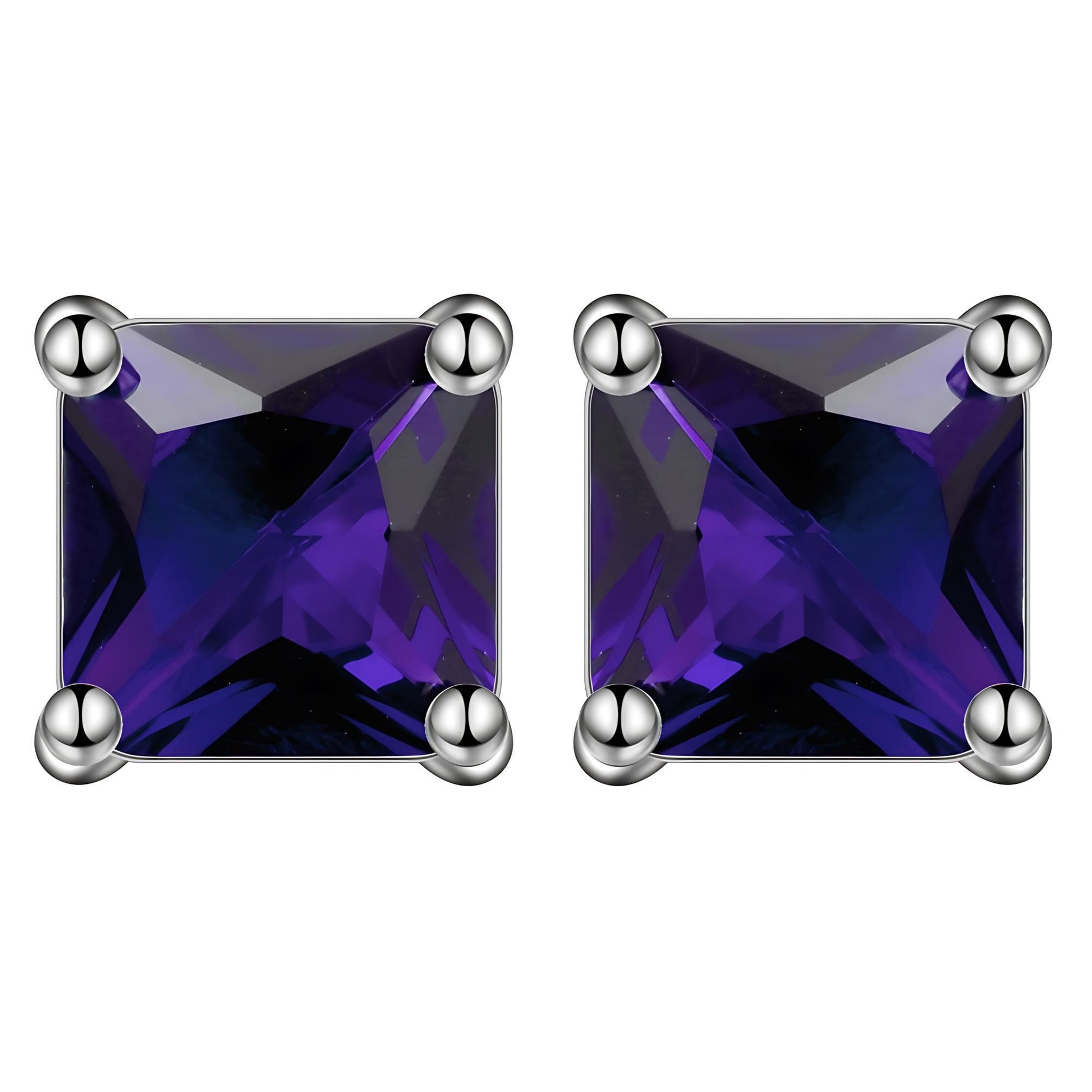 Princess 6mm Stud Earrings White Gold Plated Cz Womens Ginger Lyne Collection - Purple