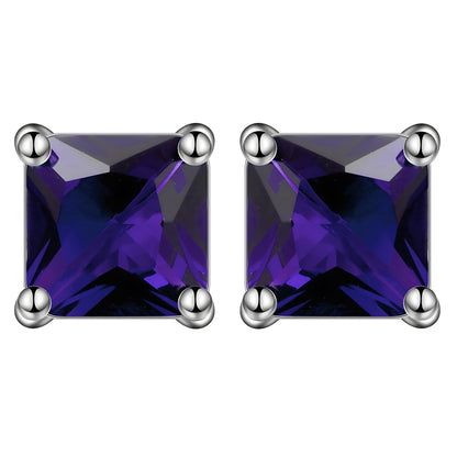Princess 6mm Stud Earrings White Gold Plated Cz Womens Ginger Lyne Collection - Purple