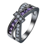 Load image into Gallery viewer, Veranda Wedding Band Ring Cross Knot Cz Black Plated Women Ginger Lyne Collection - Black/Purple,10
