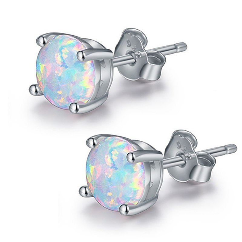 White Created Fire Opal Stud Earrings White gold Plated Womens Ginger Lyne Collection - Silver/White