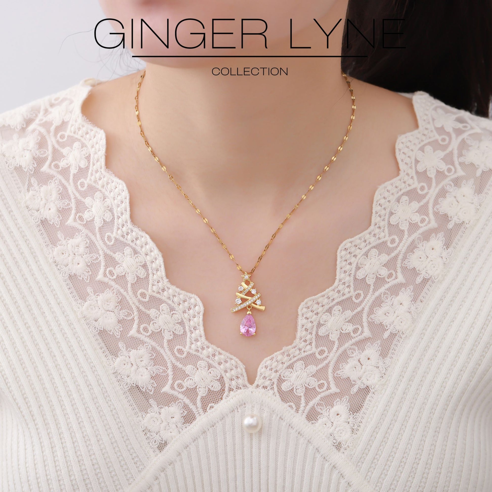 ChristamasTreeNecklaceforWomenHolidayPendantPearCZGoldPlatedStainlessSteelGingerLyneCollection_Gold-5