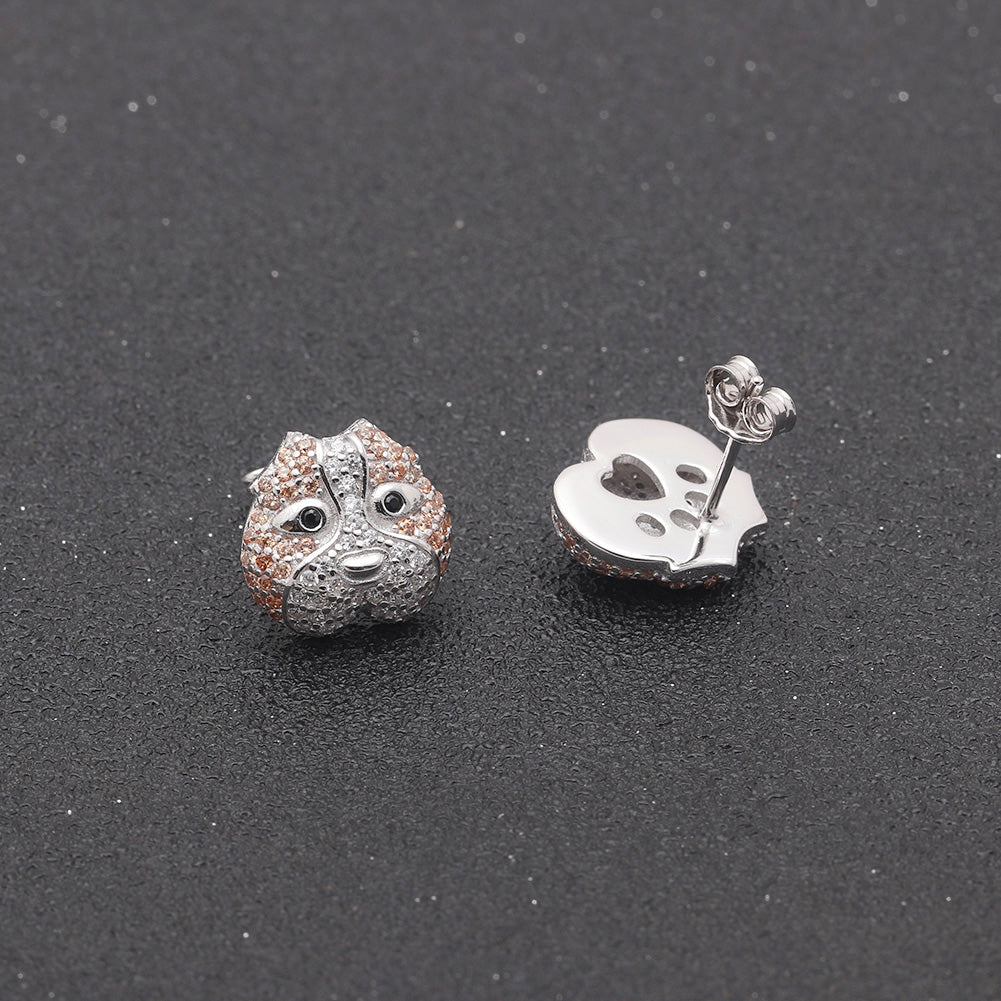 Pitbull Dog 3d Stud Earrings for Women or Girls Sterling Silver Cz Ginger Lyne Collection