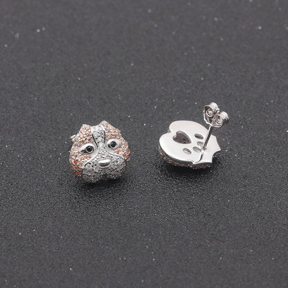 Pitbull Dog 3d Stud Earrings for Women or Girls Sterling Silver Cz Ginger Lyne Collection