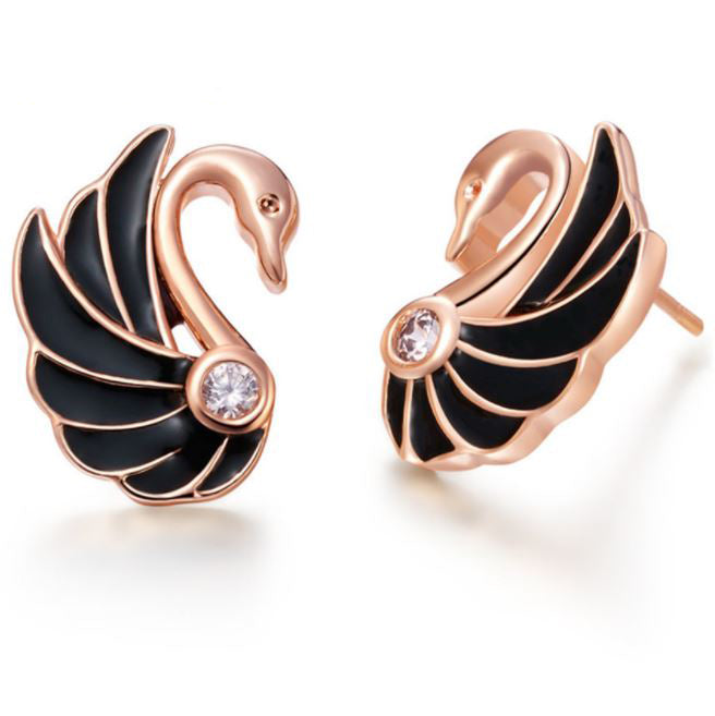 Silver Tone Swan Stud Earrings for Women with Blue Cubic Zirconia Small Bird Studs by Ginger Lyne - Silver