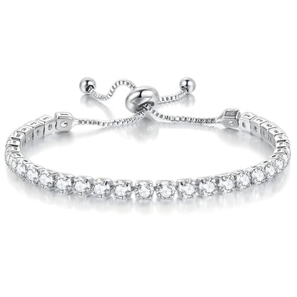 RoundCZTennisBraceletforWomenAdjustableChainSlideBeadWhiteGoldPlatedGingerLyneCollection_Clear-1