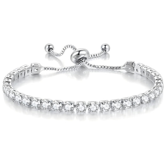 RoundCZTennisBraceletforWomenAdjustableChainSlideBeadWhiteGoldPlatedGingerLyneCollection_Clear-1