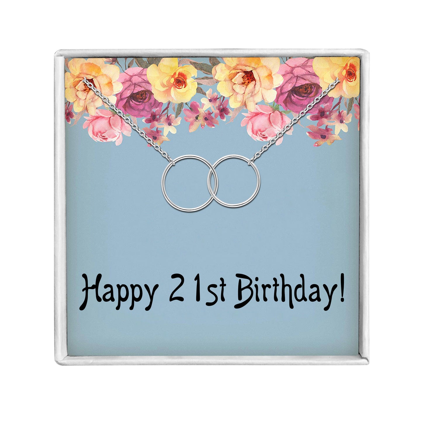 21st Birthday Greeting Card Silver Linked Circles Necklace Womens Ginger Lyne Collection